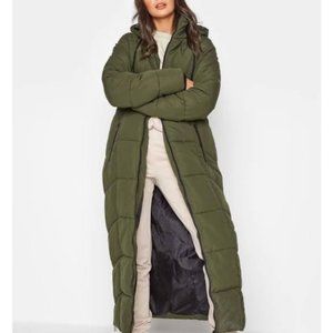 Long tall puffer coat Olive green